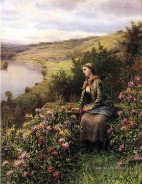  countrywoman Painting - Waiting countrywoman Daniel Ridgway Knight Impressionism Flowers